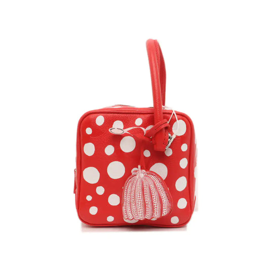 LOUIS VUITTON SQUARE Red Leather Printed Handbag with Silver Hardware, Removable Shoulder Strap-(SKU)-14440805