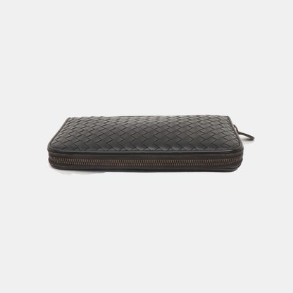 BOTTEGA VENETA Black Cowhide Woven Wallet Black hardware-(SKU)-932935096