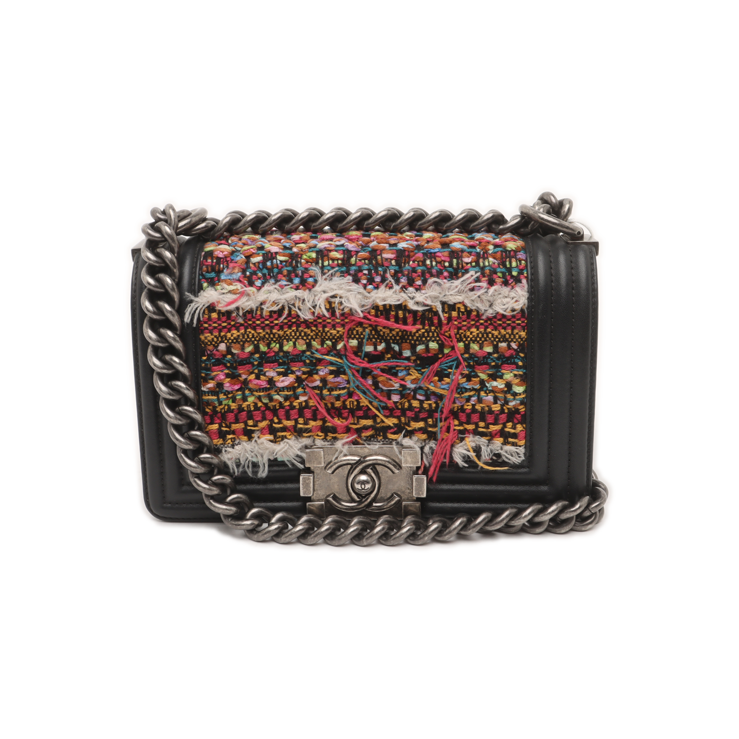 CHANEL BOY CHANEL Small Multicolor Embossed Leather Shoulder Bag Crossbody Palladium Hardware 20 Clasp Removable Strap-(SKU)-931095123