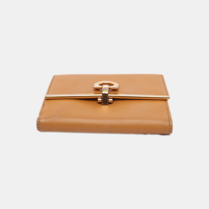 FERRAGAMO Gancio Brown Leather Embossed Wallet Golden hardware-(SKU)-13699492