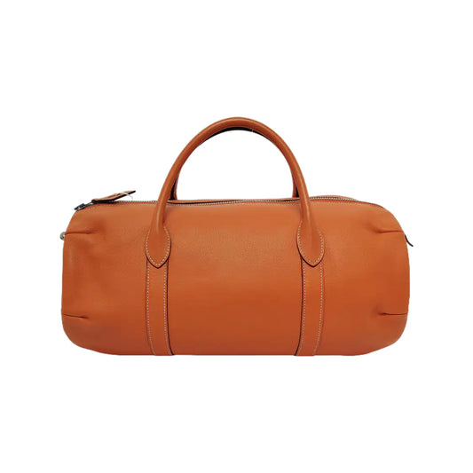 HERMÈS Voyage Polochon Orange Evercolor Calfskin Handbag Golden Hardware 🄽-(SKU)-943397886
