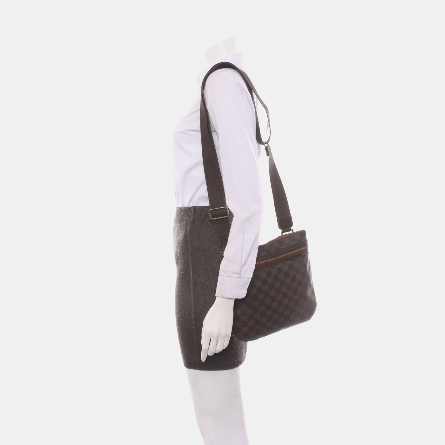 LOUIS VUITTON Brown Coated Canvas Checkered Single Shoulder Bag Crossbody Golden hardware-(SKU)-928779236