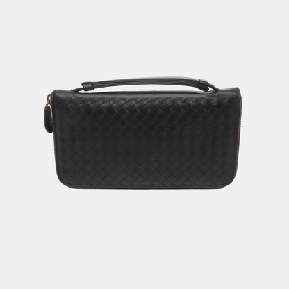 BOTTEGA VENETA Black Cowhide Woven Wallet Black hardware-(SKU)-932935096