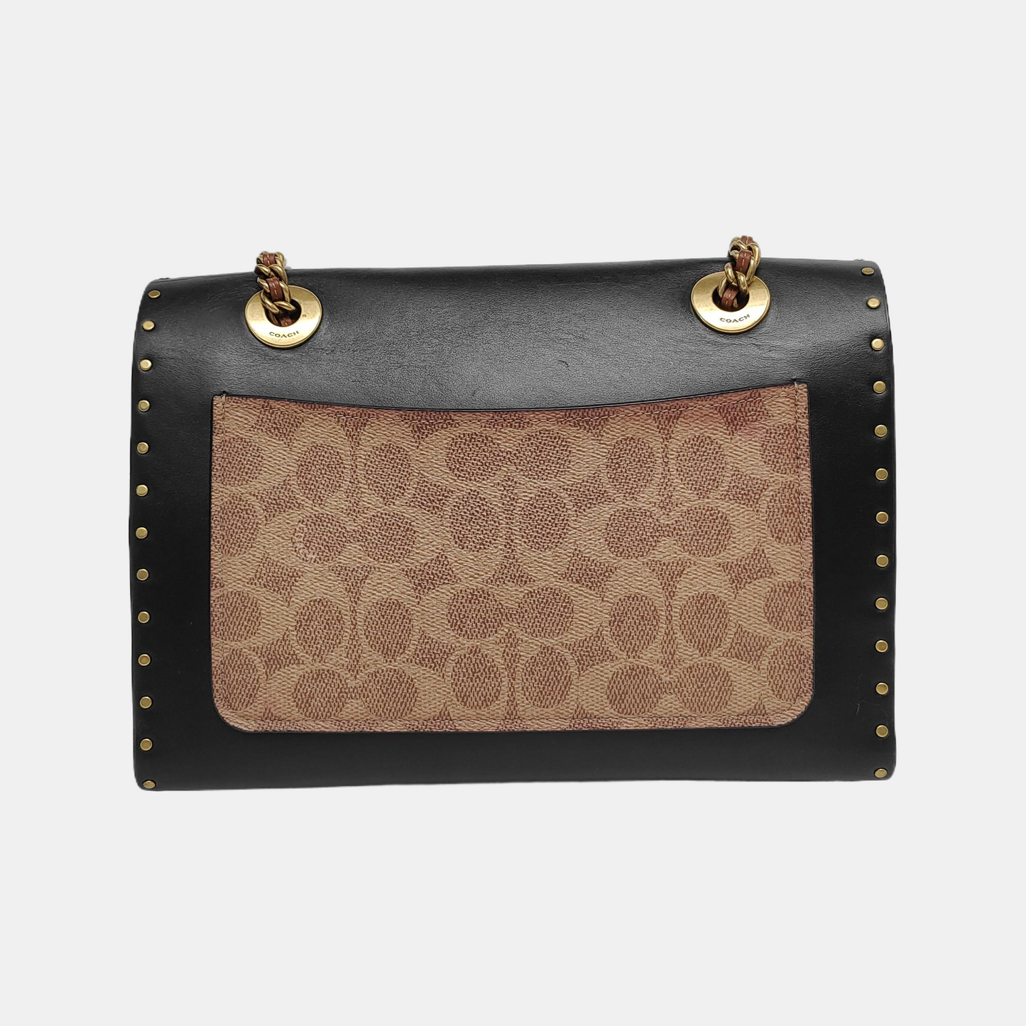 COACH PARKER 26 Black Calfskin Leather Monogrammed Stud Single Shoulder Bag with Crossbody Golden Silver Hardware-(SKU)-942966572
