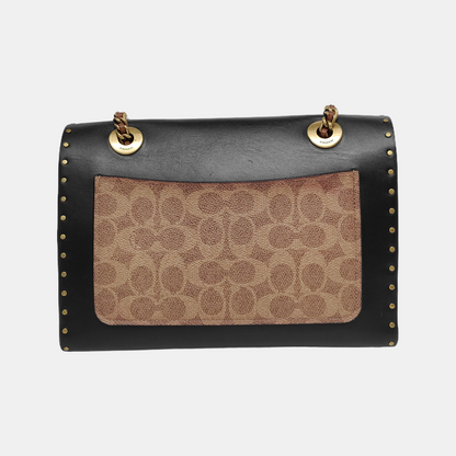 COACH PARKER 26 Black Calfskin Leather Monogrammed Stud Single Shoulder Bag with Crossbody Golden Silver Hardware-(SKU)-942966572