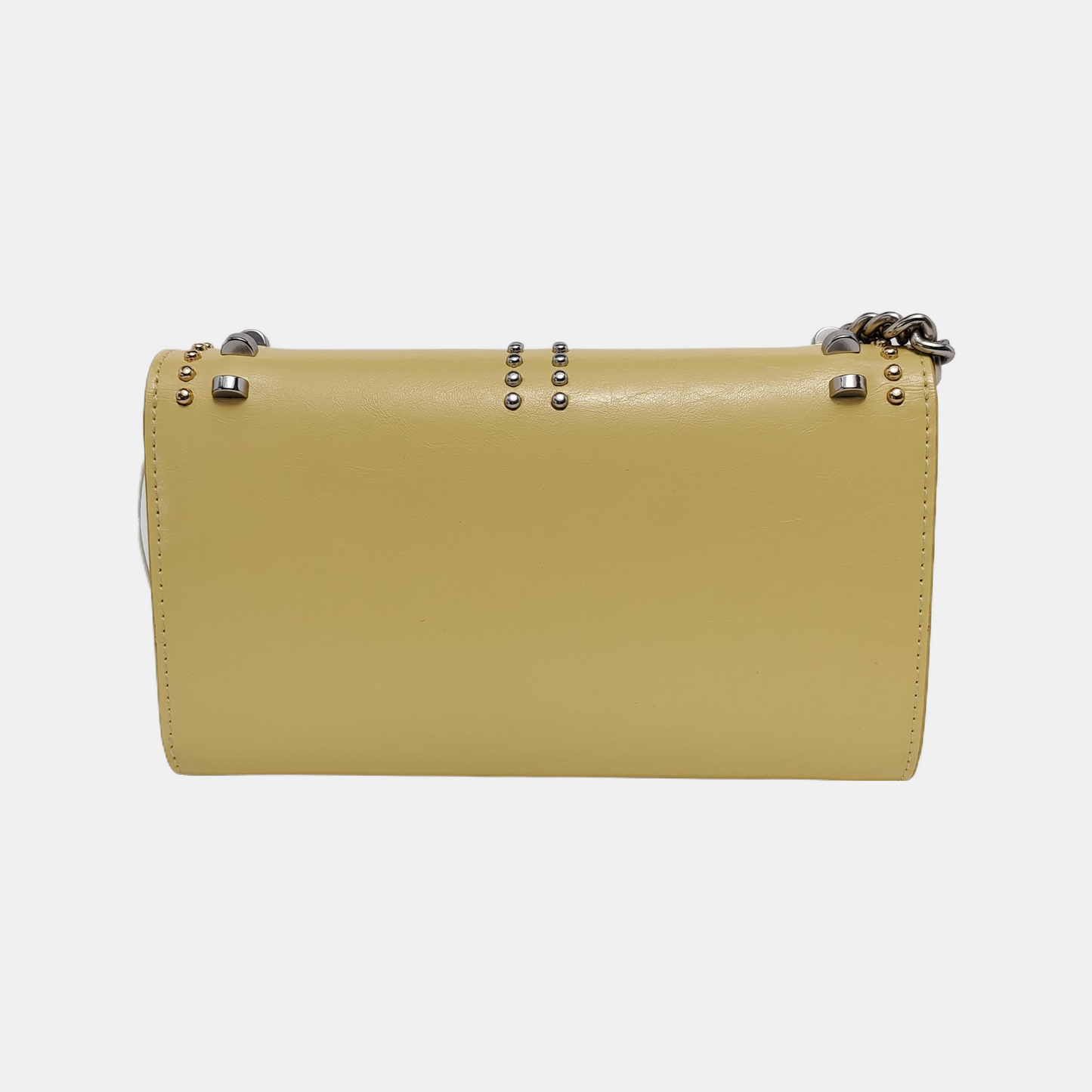 PINKO Love Evolution Small size Yellow Leather Stud Crossbody Single Shoulder Bag Clutch Golden Silver Hardware Removable shoulder strap-(SKU)-944690320