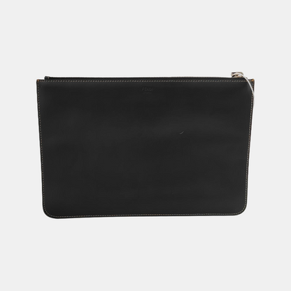 FENDI Black牛皮双F刺绣手拿包 Silver Hardware-(SKU)-941590561
