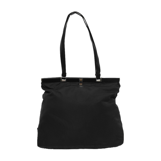 PRADA Tote bag Black Nylon Single Shoulder Bag Tote Bag Silver Hardware-(SKU)-941056394