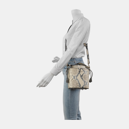 Kate Spade Bucket bag White leather snake-pattern shoulder bag/handbag/crossbody bag Golden hardware Removable shoulder strap-(SKU)-942670140