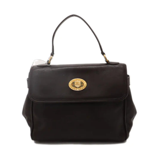 BURBERRY Dark brown leather single shoulder bag handbag crossbody Golden hardware Removable shoulder strap-(SKU)-14375152