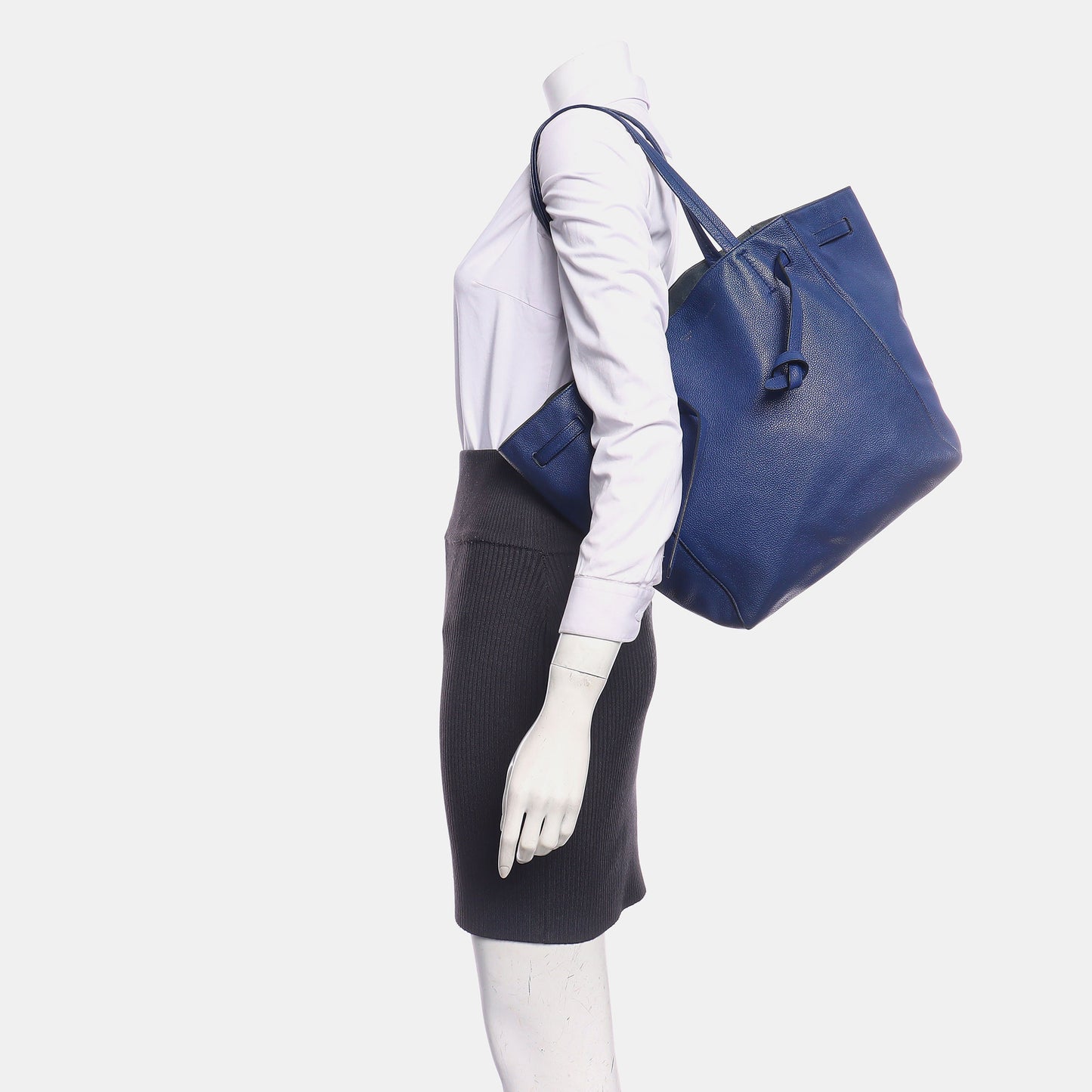 CELINE CABAS PHANTOM Small size Blue cowhide single shoulder bag Golden hardware-(SKU)-939043685