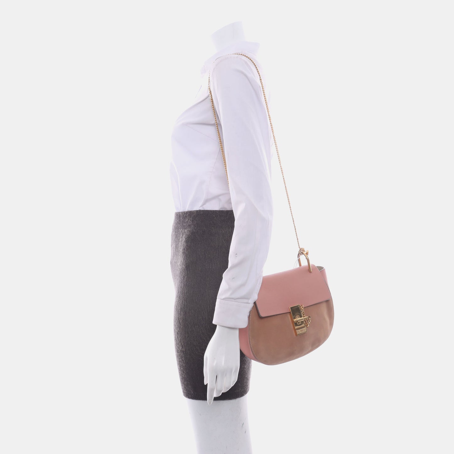 Chloé Drew Medium size Pink Suede Piggy Bank Bag Crossbody Bag Shoulder Bag Golden hardware Removable shoulder strap-(SKU)-13484103