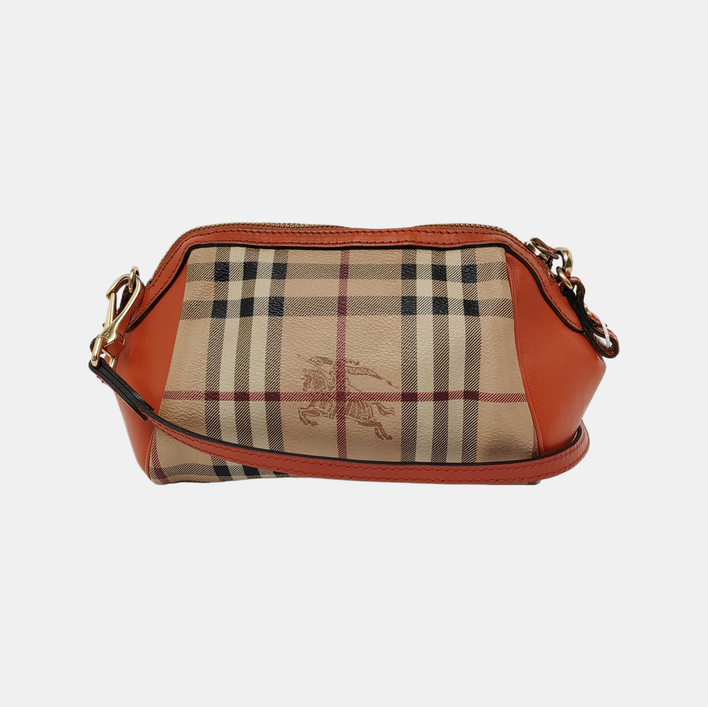 BURBERRY Beige Coated Canvas Warhorse Plaid Single Shoulder Bag Clutch Crossbody Golden hardware Removable shoulder strap-(SKU)-941127528