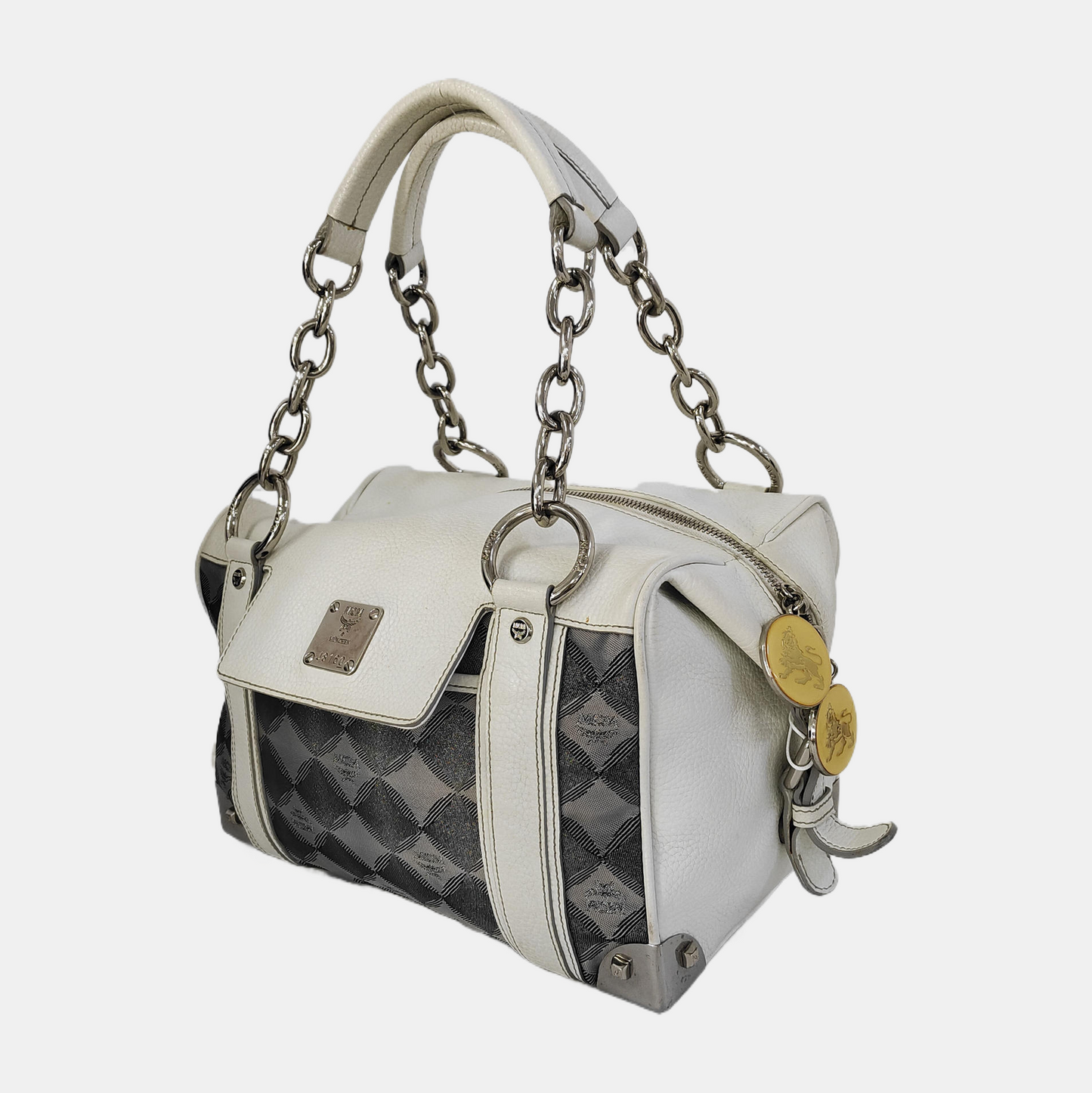 MCM Gray Fabric Jacquard Single Shoulder Bag Silver Hardware-(SKU)-943696572