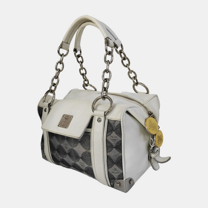 MCM Gray Fabric Jacquard Single Shoulder Bag Silver Hardware-(SKU)-943696572