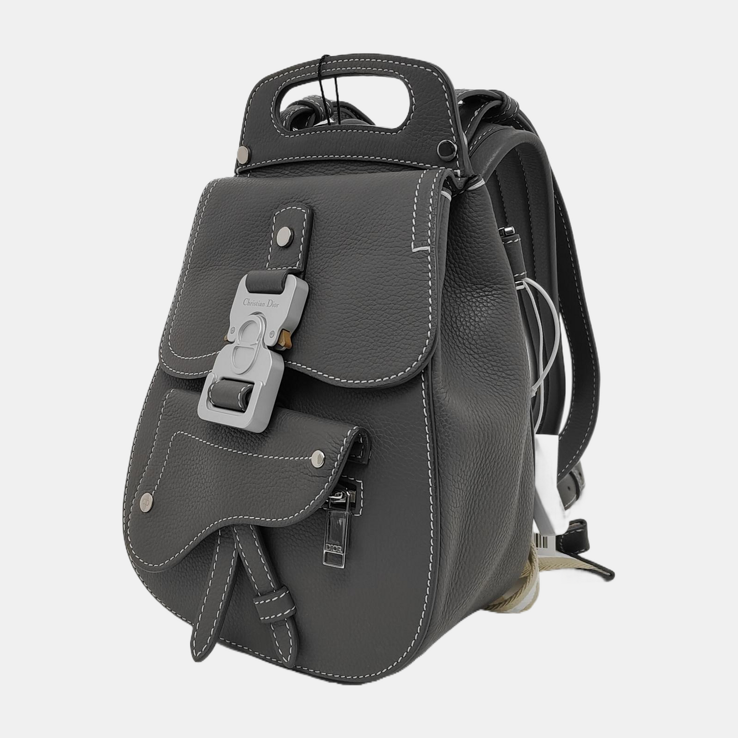 DIOR Gallop Mini Dark Gray Leather Saddle Bag Backpack with Silver Hardware Removable Strap-(SKU)-943857076