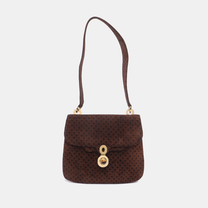 GUCCI Deep Brown Velvet Leather Single Shoulder Bag Golden hardware-(SKU)-13814601
