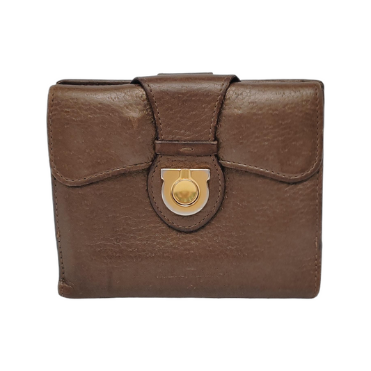 FERRAGAMO Brown Cowhide Wallet Golden hardware-(SKU)-943612339