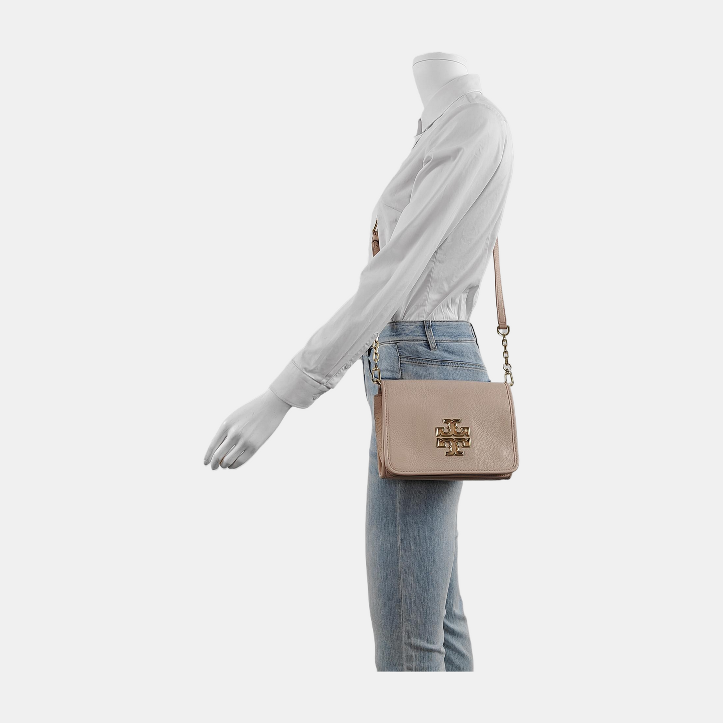 TORY BURCH Britten Light Pink Leather Crossbody Bag Single Shoulder Bag Silver Hardware Removable shoulder strap-(SKU)-942795681