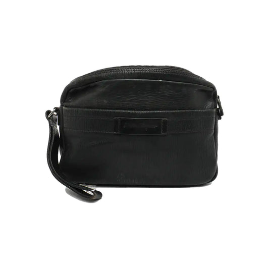 FERRAGAMO Black Cowhide Clutch Silver Hardware-(SKU)-12731394