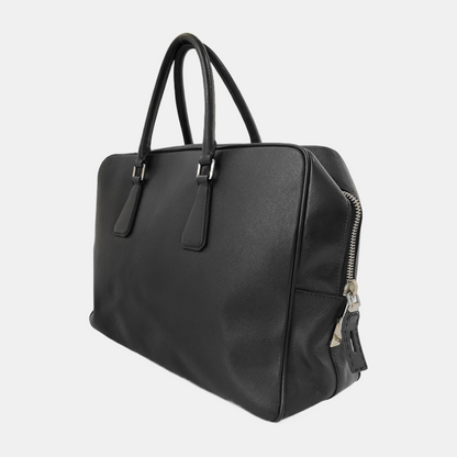 PRADA Black Cowhide Cross Grain Handbag Silver Hardware-(SKU)-945045232