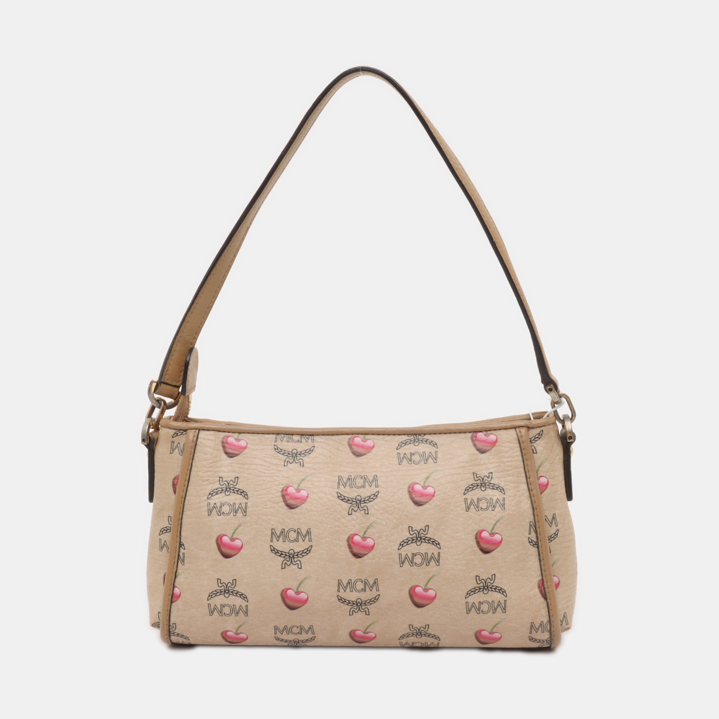 MCM Khaki Coated Canvas Monogram Print Single Shoulder Bag Handbag Golden hardware Removable shoulder strap-(SKU)-939993625