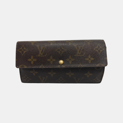 LOUIS VUITTON PORTE MONNAIE Large size Brown coated canvas vintage wallet Golden hardware-(SKU)-944949286