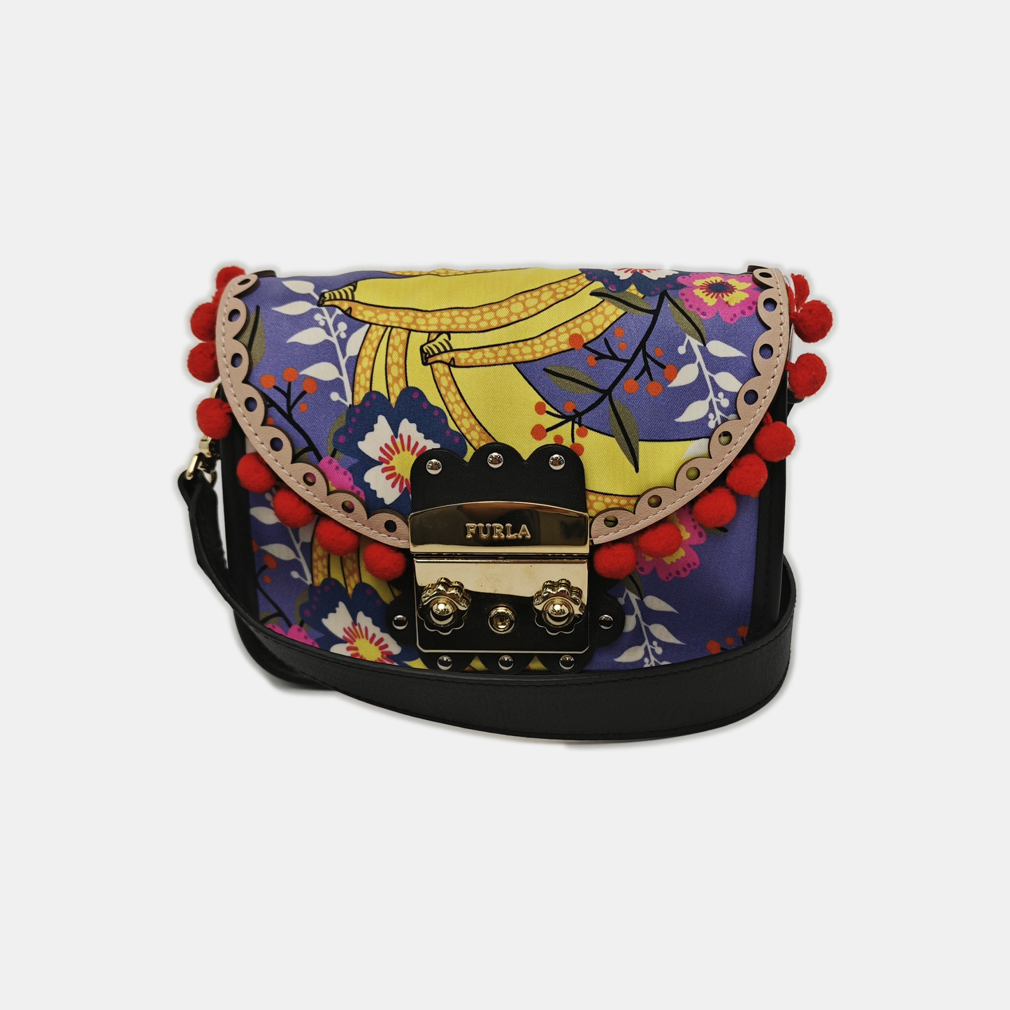 FURLA Metropolis Purple Nylon Printed Crossbody Bag Handbag Single Shoulder Bag Golden hardware Removable shoulder strap-(SKU)-938628435