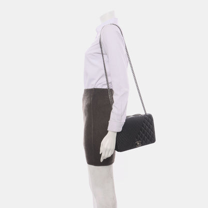 CHANEL COCO BOY Black Quilted Calfskin Leather Crossbody Shoulder Bag Palladium Hardware 20 Clasp-(SKU)-14466373