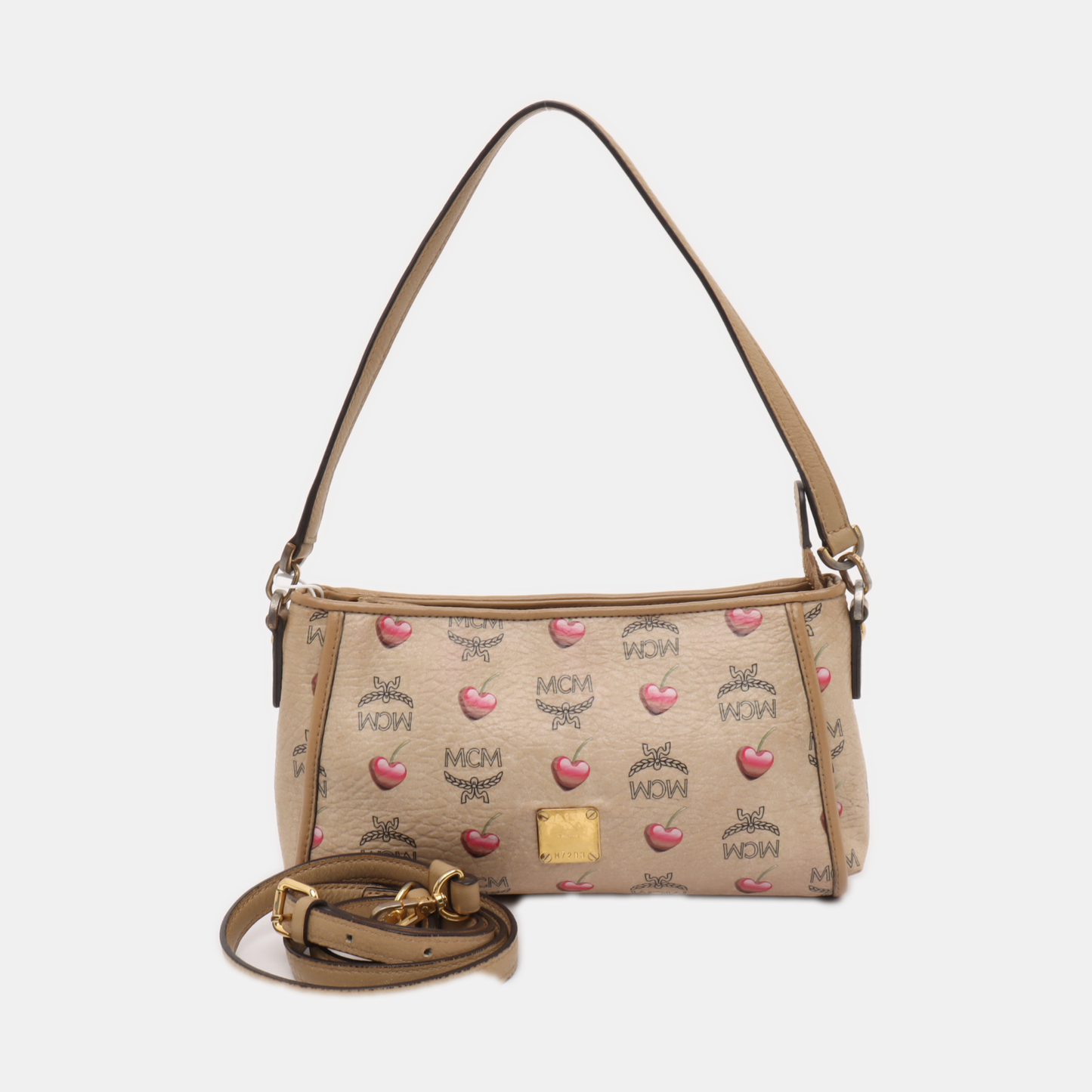MCM Khaki Coated Canvas Monogram Print Single Shoulder Bag Handbag Golden hardware Removable shoulder strap-(SKU)-939993625