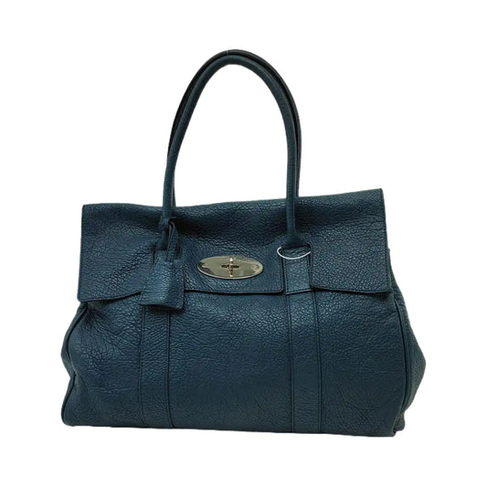 Mulberry Bayswater  Large size Dark Blue Cowhide Handbag Single Shoulder Bag Golden hardware-(SKU)-940347646