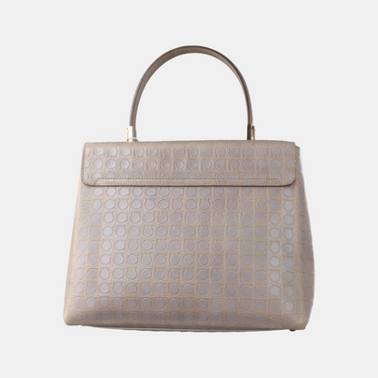 FERRAGAMO Kelly Khaki Leather Tote Golden hardware-(SKU)-14500096