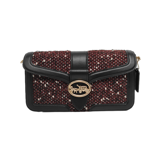 COACH Medium size Burgundy Fabric Chariot Weave Dionysus Bag Single Shoulder Bag, Handbag, Crossbody Bag Golden hardware shoulder straps-(SKU)-944118801