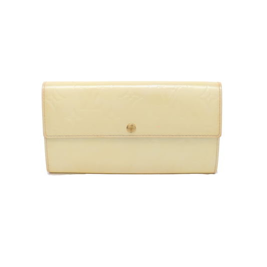 LOUIS VUITTON PORTE MONNAIE Light Yellow Patent Leather Monogram Embossed Wallet Golden hardware-(SKU)-938135509