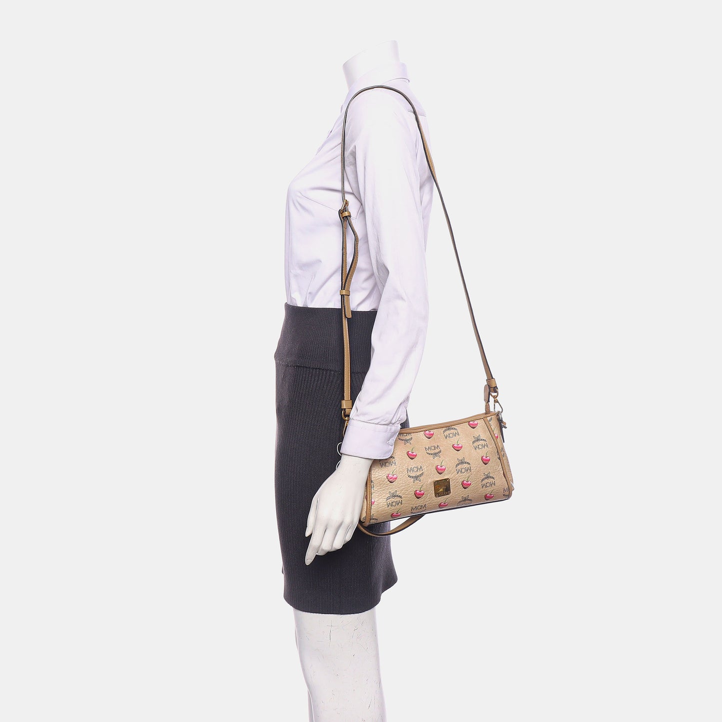MCM Khaki Coated Canvas Monogram Print Single Shoulder Bag Handbag Golden hardware Removable shoulder strap-(SKU)-939993625
