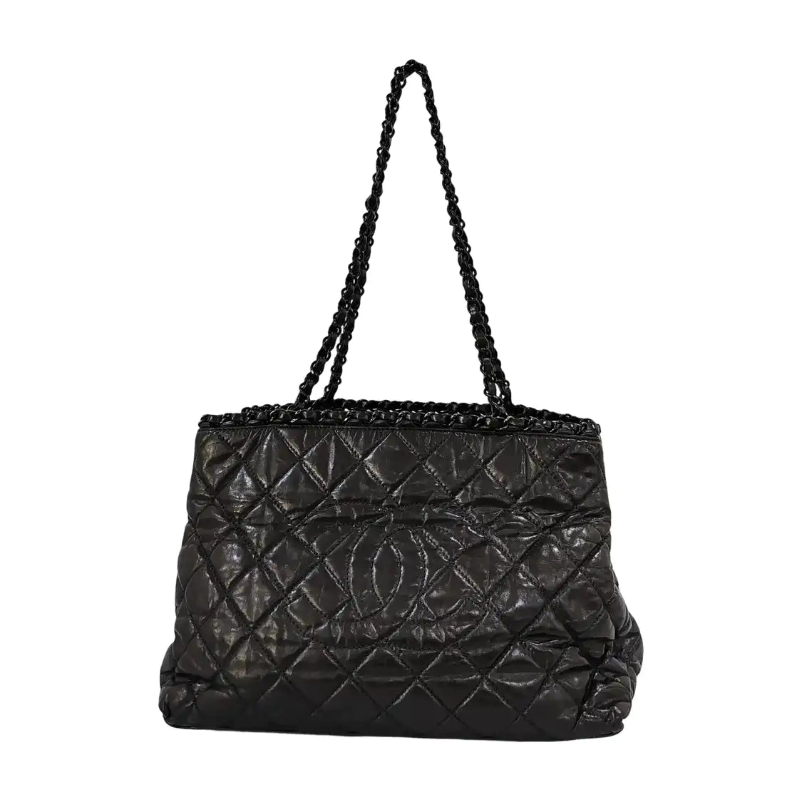 CHANEL CHAIN ME Black Leather Quilted Shoulder Bag, Rhodium-Plated Hardware, 14 Compartments-(SKU)-945537046