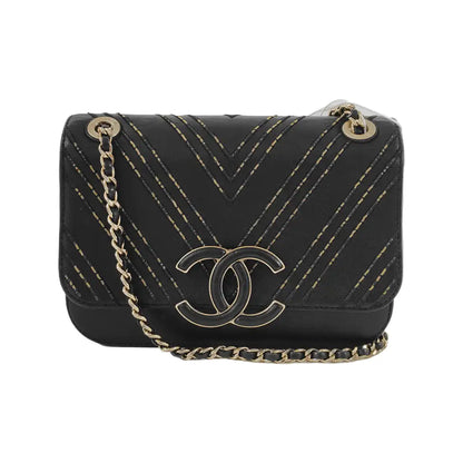 CHANEL THREAD AROUND Black Lamb Leather Quilted V-Stitch Shoulder Crossbody Bag Golden Hardware 24 Openings-(SKU)-945281486