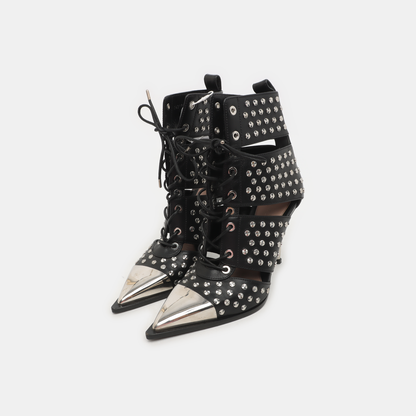 Alexander McQUEEN 37code Spring and Autumn Black Leather Studs Women's High Heels-(SKU)-933862012