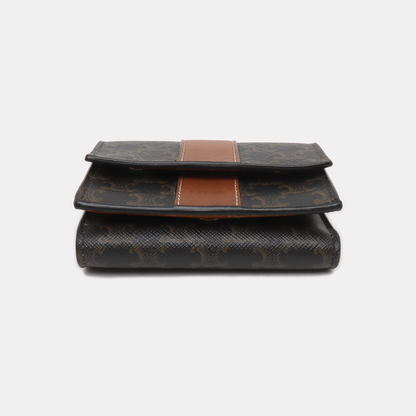 CELINE Brown Coated Canvas Triumph Wallet Golden hardware-(SKU)-939788660