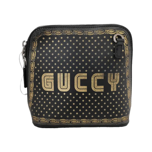 GUCCI Gucci x Sega Black Cowhide Printed Crossbody Bag Single Shoulder Bag Silver Hardware Removable shoulder strap-(SKU)-942931331
