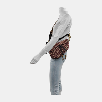 DIOR Saddle Small Burgundy Canvas Monogram Saddle Bag Crossbody Shoulder Bag with Gold Hardware Removable Strap-(SKU)-943857438