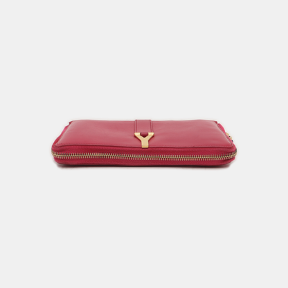 YSL Fuchsia Leather Wallet Golden hardware-(SKU)-935677489