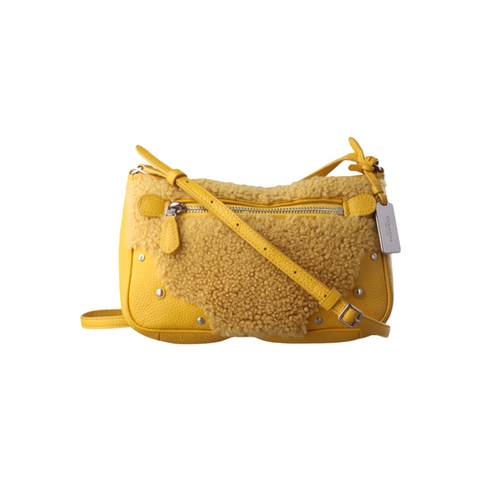 COACH Yellow Fabric Studs Crossbody Single Shoulder Bag Silver Hardware-(SKU)-14056089