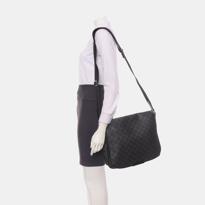 LOUIS VUITTON DANIEL Gray Coated Canvas Checkerboard Single Shoulder Bag Crossbody Bag Silver Hardware-(SKU)-938485828