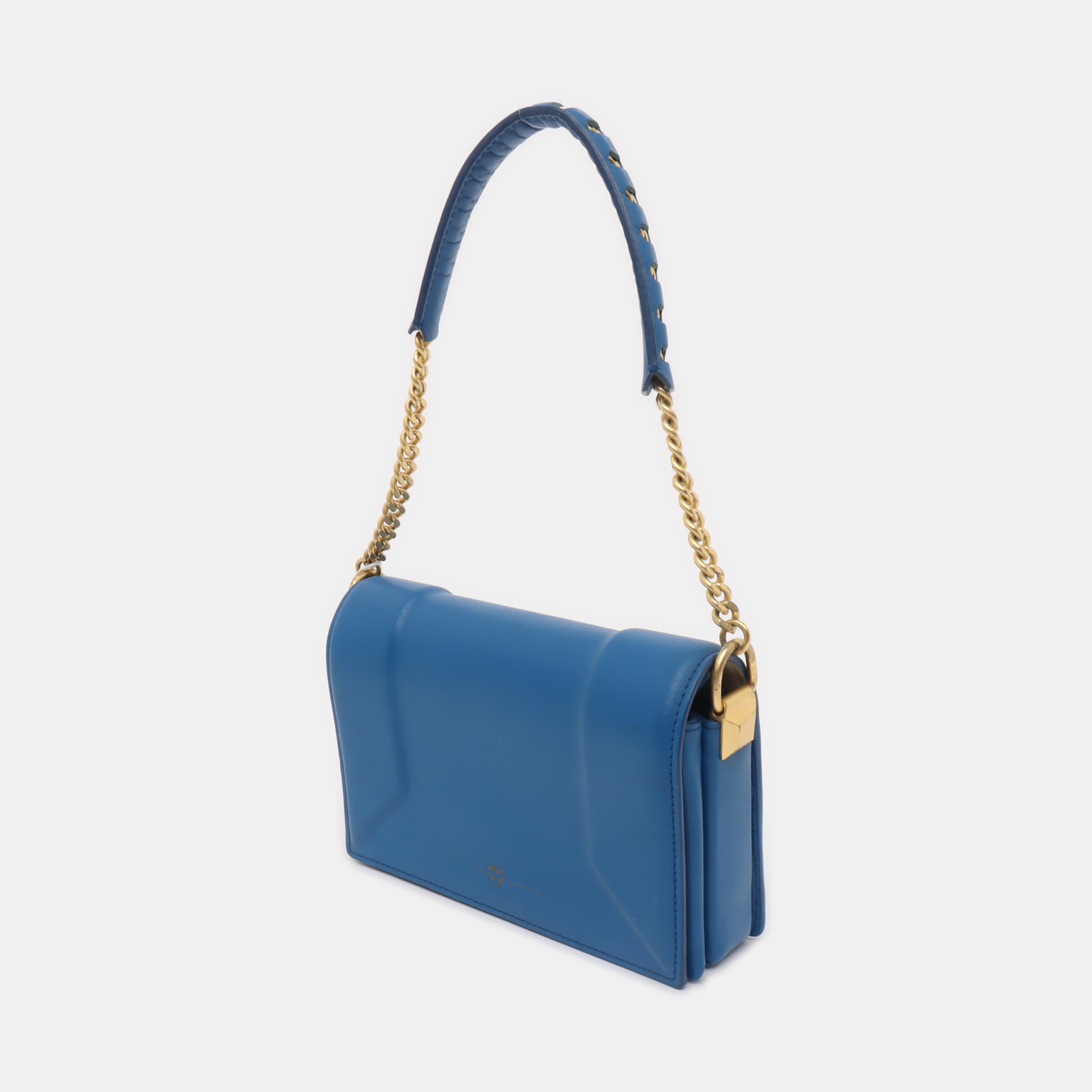 MCM Blue Leather Single Shoulder Bag Handbag Crossbody Bag Golden hardware-(SKU)-940042210
