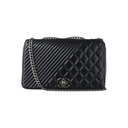 CHANEL COCO BOY Black Quilted Calfskin Leather Crossbody Shoulder Bag Palladium Hardware 20 Clasp-(SKU)-14466373