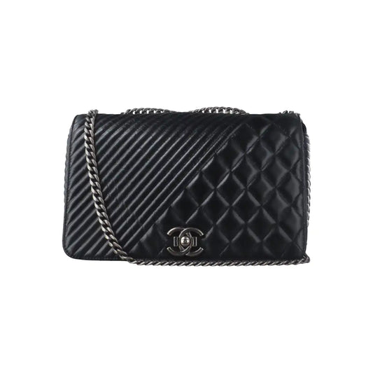 CHANEL COCO BOY Black Quilted Calfskin Leather Crossbody Shoulder Bag Palladium Hardware 20 Clasp-(SKU)-14466373