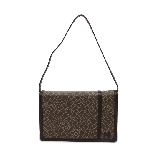 NINA RICCI Khaki Coated Fabric Monogram Single Shoulder Bag Handbag Golden hardware Removable shoulder strap-(SKU)-935601864