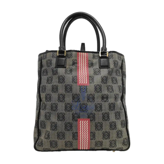 LOEWE Tote bag Gray Coated Canvas Monogram Floral Print Handbag Golden hardware-(SKU)-946029178