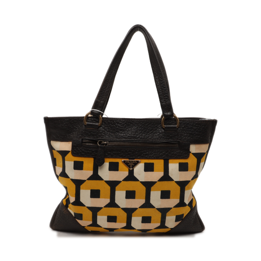 PRADA Multicolor Canvas Floral Print Tote Single Shoulder Bag Golden hardware-(SKU)-938564373